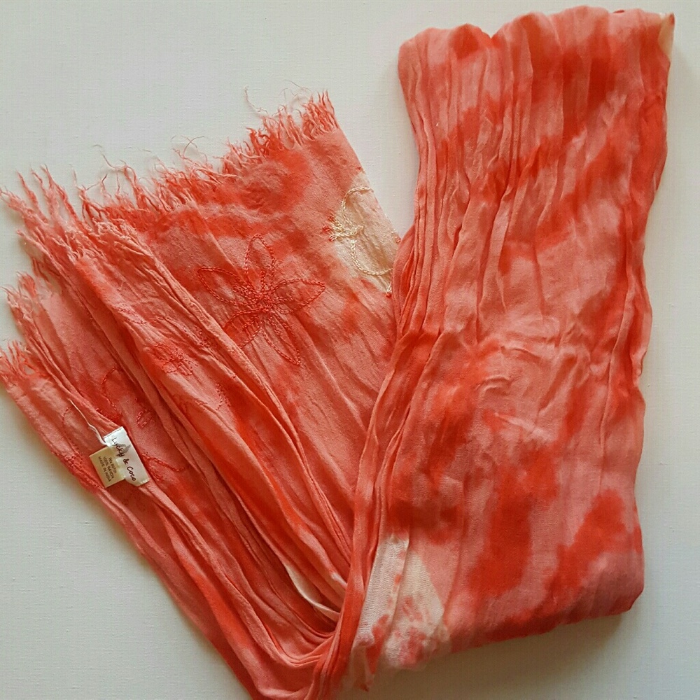 Coral Tie Dye Embroidered Scarf 3/ $10